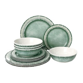 AELS Melamine Dinnerware Set of 12 Pcs Dinner Dishes Set for Indoor and Outdoor Use, Dishwasher Safe, Lightweight Unbreakable, BPA Free, Sage Green