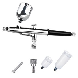 Ausuc Airbrush Handpiece Double Action 0.01 inch (0.3 mm) 0.01 inch (7 cc) 20cc 40cc 3 Types of Cups Plastic Model Painting Arts Crafts