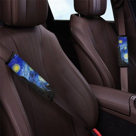 Suhoaziia Van Gogh Starry Sky Car Seat Belt Covers, Shoulder Strap Covers for Women Girls Seatbelt Pads Universal Fit, Car Decorative Accessories 2 Packs
