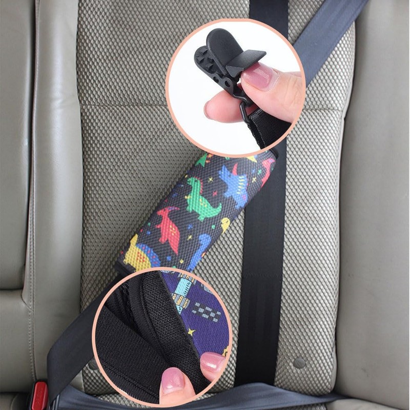 Furforstk Children's Seat Belt Pads, Pack of 2, Dinosaur Seat