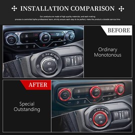 LECART Para Jeep Wrangler JL Accesorios AC perilla Cubiertas de interruptor de faro delantero Tapa interior roja para Jeep Wrangler JL JLU Gladiator JT