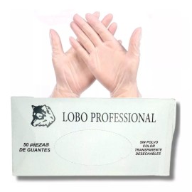 Lobo Caja Guantes 50pz Vinil Transparentes Talla Grande