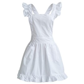 LilMents Petite Maid Ruffle Retro Apron Kitchen Cooking Cleaning Fancy Dress Cosplay Costume (White)