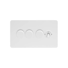 Soho Lighting White Metal Flat Plate 4 Gang Switch with 3 Dimmers (3x150W LED Dimmer 1x20A 2 Way Toggle)