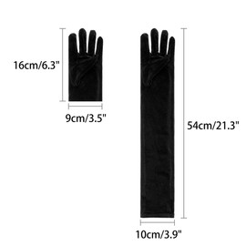 Elerevyo Women's Long Velvet Gloves 1920s Full Fingers Opera Glove for Evening Party L Black