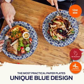 PAMI Premium Paper Plates,12 Oz Bowl [Pack of 200] Heavy-Duty Disposable Dinner Plates| Microwave-Safe Paper Plates| Sturdy Oil Water & Cut Resistant Blue Paper Plates
