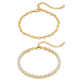 MUYAN Gold Chain Bracelets for Women Trendy, 2 Pcs Stake Adjustable Oval Tennis Chain Link Bracelet Dainty Jewelry