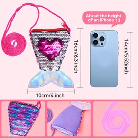 Mermaid Tail Coin Purse Sequin Crossbody Coin Wallet Bags for Kids Sequin Bling Bag Little Girls Mermaid Party Birthday Gifts (Rainbow Color)