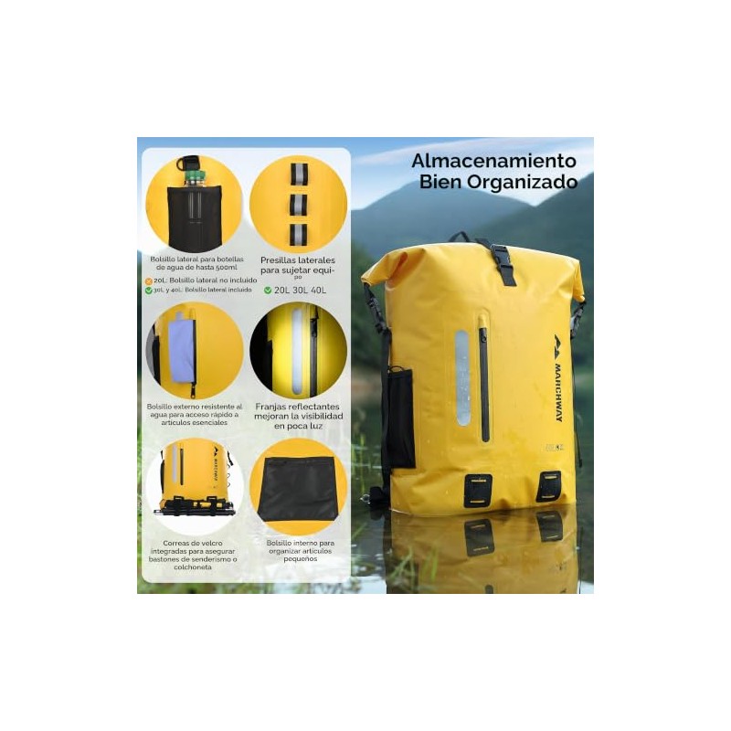 MARCHWAY Mochila impermeable para senderismo, kayak (amarillo, 30 L)