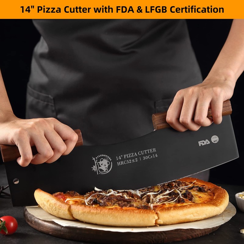 AILUROPODA Pizza Cutter Rocker with Protective Case with Walnut Handles