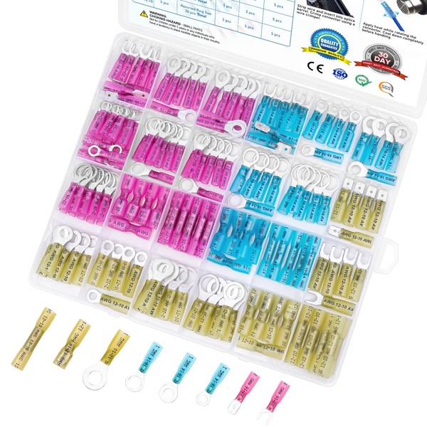 TICONN 160Pcs Heat Shrink Wire Connectors, Waterproof Automotive Marine Electrical