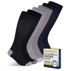 Pembrook Bamboo Viscose Light Compression Socks - 3 Pairs | 8-15 mmHg Compression Socks Women and Men | Black, Grey, Navy | Mens and Womens Light Compression Socks for Soreness, Varicose Veins, Edema