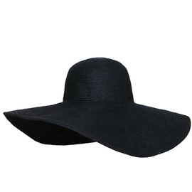 Wowlife Wide Brim Roll-up Big Beautiful Solid Color Floppy Hat (Black)