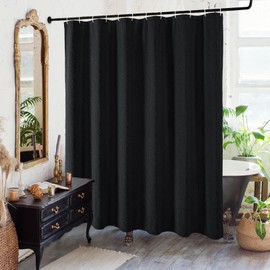 Gibelle Black Shower Curtain for Bathroom, 3D Embossed Geometric Textured Fabric Shower Curtain Set with Hooks, Modern Farmhouse Elegant Design, Hotel Quality, 72x72