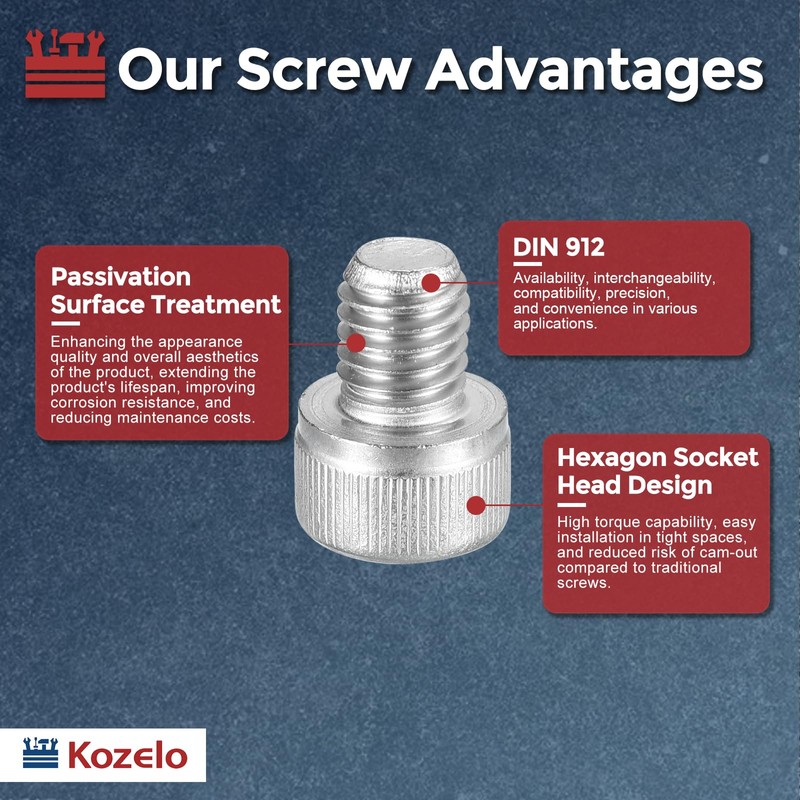 Kozelo 10 Hex Socket Bolts [M8 1.25 x 10mm] 304