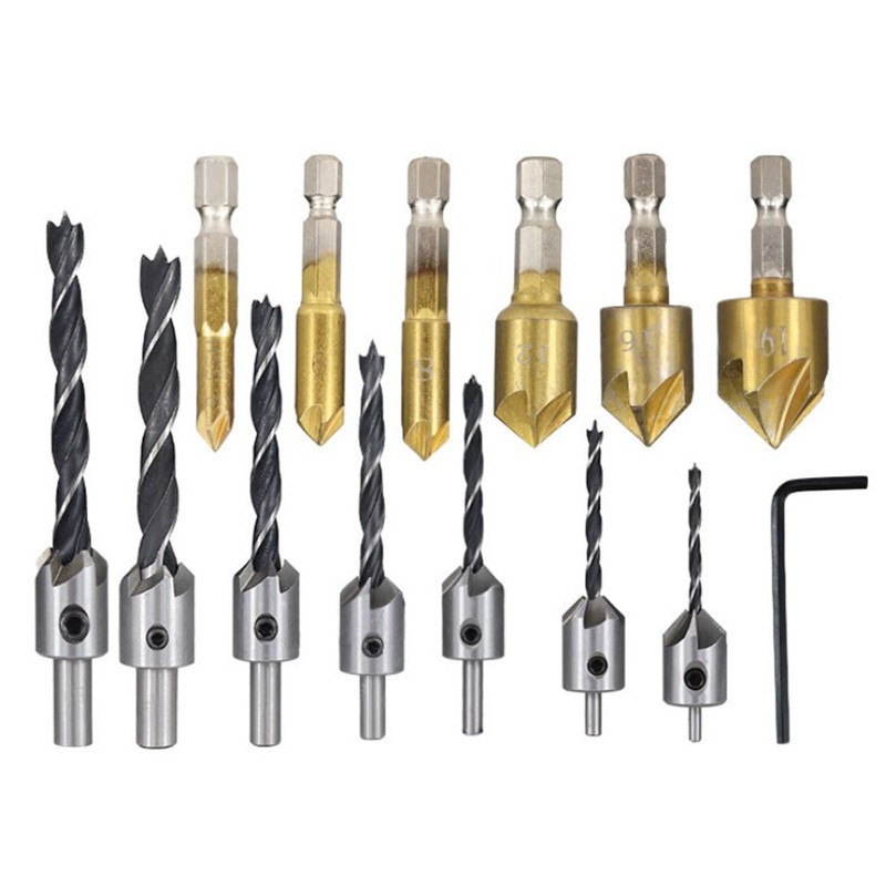 23PCS Hole Drilling Bit Set Stainless Steel Brass 1/4in Hex