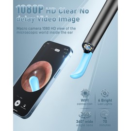 Ear Wax Removal Tool Camera - Ear Cleaner with Camera,1080P Otoscope, Ear Cleaning Tool with 4 Ear Spoon, Ear Camera for iPhone & Android Phones - Blue