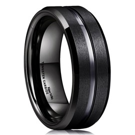 King Will Classic Tungsten Carbide Wedding Band for Men - Black Ribbed Center Wedding Band for Men, Comfort Fit, Suitable for Daily Wear, Size N to Z, Non-precious metal, No Gemstone