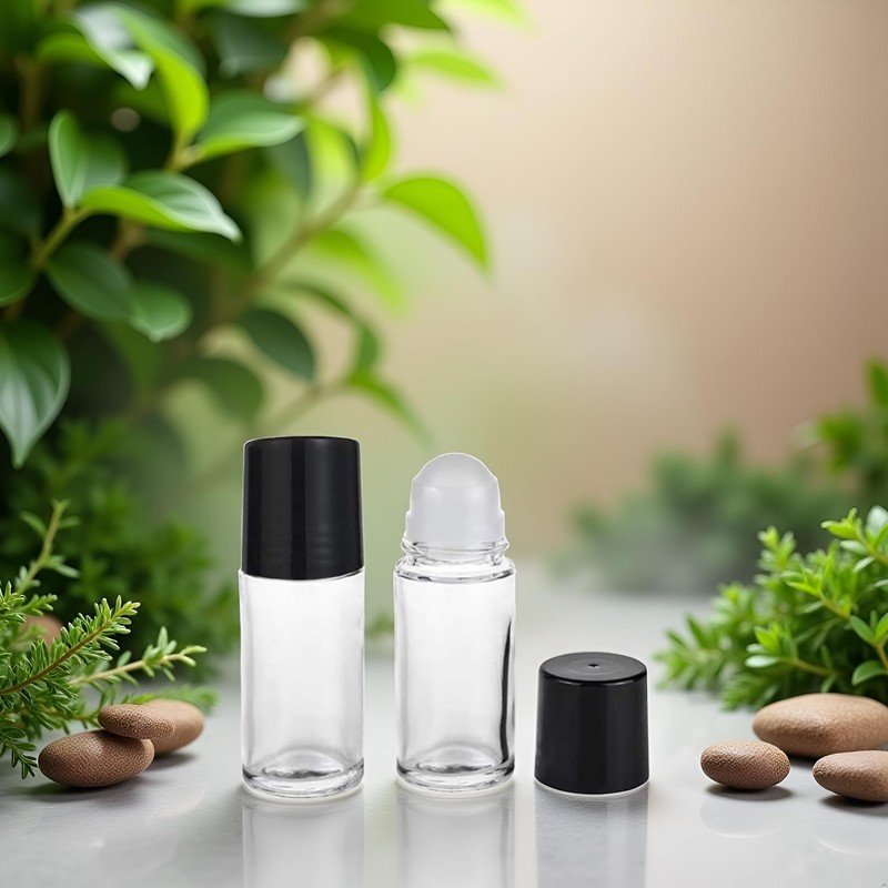 Juroicessry 2Pcs Black 30ML Clear Empty Glass Essential Oil Roller
