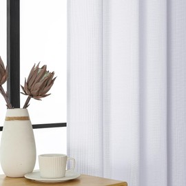 WelvetBLK White Curtains Tier 24 Inch Length 2 Panels Set, Faux Linen Textured Light Filtering Short Cafe Curtains Drapes for Bathroom Basement Half Window, Rod Pocket Design, White, Each 30Wx24L Inch