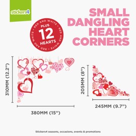 Valentines Decorations - Hanging Red and Pink Heart Corner Window Stickers - Valentine's Day Window Cling Display - Wedding Decorations - Small Set