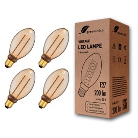 greenandco® E27 B75 LED Vintage Retro Filament Bulb Edison Style 4W 200lm 1800K 320° 230V Glass Bulb, no Flicker, not dimmable, 4-Pack