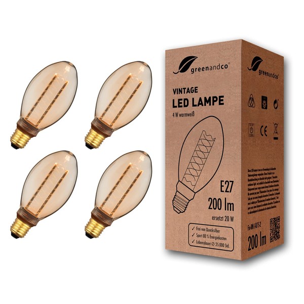 greenandco® E27 B75 LED Vintage Retro Filament Bulb Edison Style