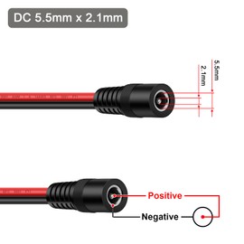 iGreely 5.5mm x 2.1mm DC Power Pigtail Cable, UL2468 14AWG Copper Wire, Heavy-Duty DC Connector for 12V/24V LED Lights, CCTV Cameras, Power Adapters, and DIY Power Projects 2Pack 1 Ft (Female)