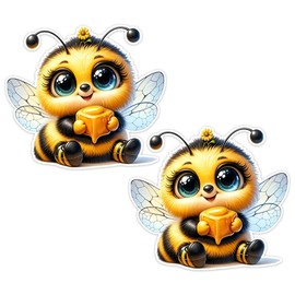 2pcs Cute Cartoon Bee Car Stickers, 5.12''x4.53'', Waterproof Material Exterior Accessories, Funny Decal for Cars, Trucks, Motorcycles, Home Walls Decoration | CZ109