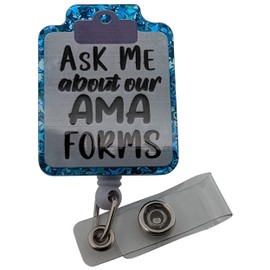 ER Nurse Badge Holder - Retractable Clip for ER, ICU, Cardiology Nurses - Ask Me About Our AMA Forms