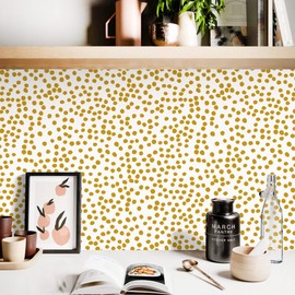 Jeweluck Yellow and White Wallpaper Peel and Stick Wallpaper Polka Dot Wallpaper 17.7 inch × 196.8 inch Yellow Contact Paper Modern Self Adhesive Removable Wallpaper for Bathroom Decorative Vinyl