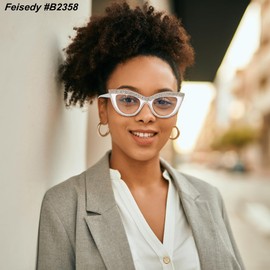 FEISEDY Diamond Blue Light Blocking Glasses Cat Eye Rhinestone Women Oversized Anti Eyestrain Computer Glasses Frame B2358