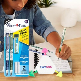 Suretails Clearpoint Mechanical Pencils, Hb #2 Lead (0.7mm), 1.28 Oz, Assorted Barrel Colors | Bundled Multicolor Highlighter Pen – Comfort Grip, Refillable & Retractable - [Pack Of 3]