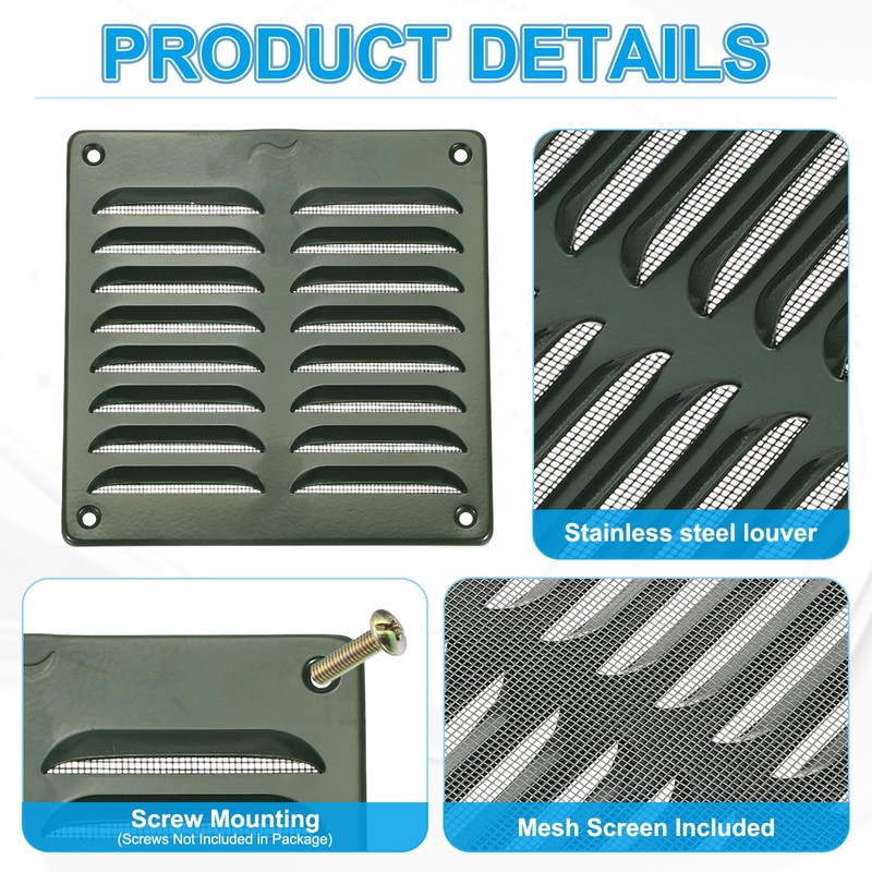 PATIKIL 6x6 Inch Aluminum Gable Vent, 2pcs Exterior Wall Outlet
