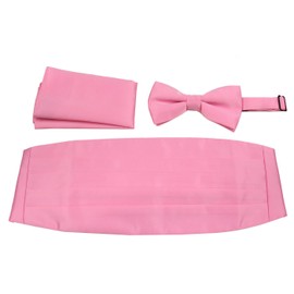 CBUND-ADF-21 - Mens Formal Woven Satin Cummerbund Pre-Tied Bowtie Hanky set.