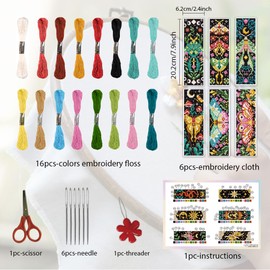 ORIGACH 6 Pcs Cross Stitch Bookmark Kit for Beginner Adults, Vivid Moths Stamped Embroidery Bookmark Kit with Instruction for Starters Printed Cross Stitch DIY Kits for Book Lovers