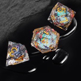 EZUO Butterfly and Plum Blossom Liquid Core DND Dice Set for Role Playing Gaming with Box, 7pcs Sharp Edged Polyhedral Resin DND Dice Set with Beauty Since, D% D20 D12 D10 D8 D6 D4 Dice(White)