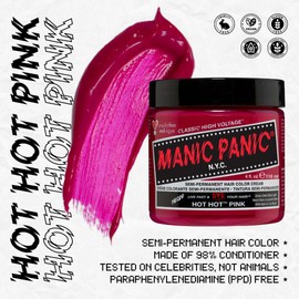 MANIC PANIC Classic Hot Hot Pink Semi Permanent Hair Color - Neon Pink Hair Dye for Women & Men That Lasts 4-6 Weeks - Vegan, Ammonia & Cruelty-Free - Create & Mix Custom Shades (4oz)