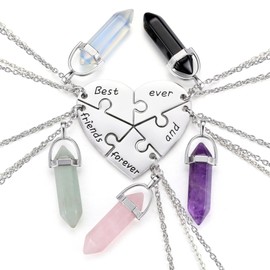 JSDDE BFF Friendship Necklace for 3/4 Partner Chains Best Friends Forever and Ever Heart Puzzle Pendant Necklace Healing Stones Chain Jewellery for Sisters Partner Friends, Gemstone
