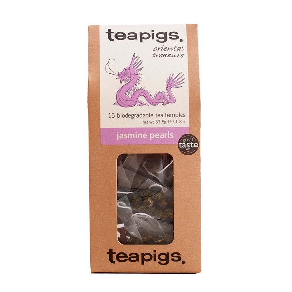 teapigs Jasmine Pearls Green Tea Bags, 15 Count, Rolled Pearls of Green Tea & Whole Jasmine Flowers, Biodegradable Tea Bag
