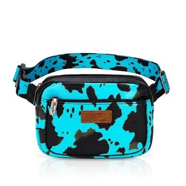 Wrangler Moo Moo Cow Print Waist Pack Western Crossbody Bags for Women with Adjustable Strap:_Turquoise
