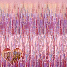 4 Pack Rose Gold Fringe Curtain Backdrop, 3.2Ft x 8.2Ft Sparkle Metallic Tinsel Foil Fringe Streamers Background for Photo Booth Birthday Wedding Baby Shower Party Thanksgiving Christmas Decorations