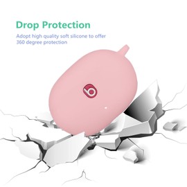 Case for Beats Studio Buds/Buds+ 2021/2023, Silicone Beats Studio Buds Case Cover Beats Studio Earbuds Protective with Cute Cherry Keychain for Women/Girls (Pink)