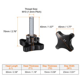 QUARKZMAN Pack of 2 Knurled Screws with Cross Handle M10 x 40 mm Star Grip Screw Plastic Knob Galvanised Carbon Steel Thread Clamping Screw Star Grip Nut Clamping Knob for Machine
