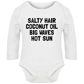 Hippowarehouse Salty Hair Coconut Oil Big Waves hot Sun Baby Vest Bodysuit (Long Sleeve) Boys Girls White