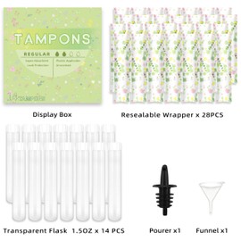 14 Pack Tampon Flasks for Liquor (21oz Total), Hidden Flask for Women, Hidden Alcohol Container，Plastic Flasks for Nightclubs, Cruises and Sports Events-Includes Spout & Funnel