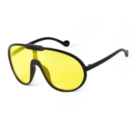 Laurinny Trendy Oversized Sunglasses for Women Men Fashion Shield Aviator Sun Glasses UV400 Protection Goggles, Black Frame/Yellow Lens