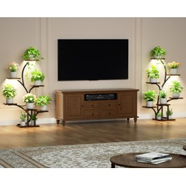 Plant Stand Indoor with Grow Lights - 2 Pack Plant Shelf, 7 Tier Lighted Corner Plant Stands for Indoor Growing, 40" Metal Flower Holder, Tree-Shaped Display Shelves with Adjustable Light, Black