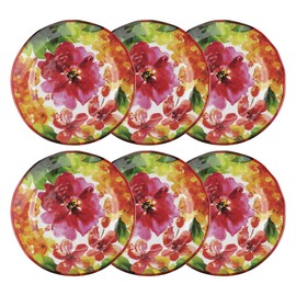 UPware Pink Floral Melamine Salad Plate Set, Round Plates for Risotto, Pasta, and Salad, BPA-Free, Dishwasher Safe, Multicolor, 9 Inch, Set of 6