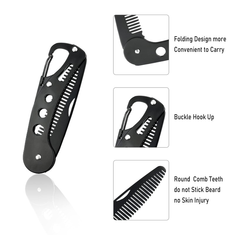 YancLife Beard Comb, Stainless Steel Folding Beard for Men Grooming